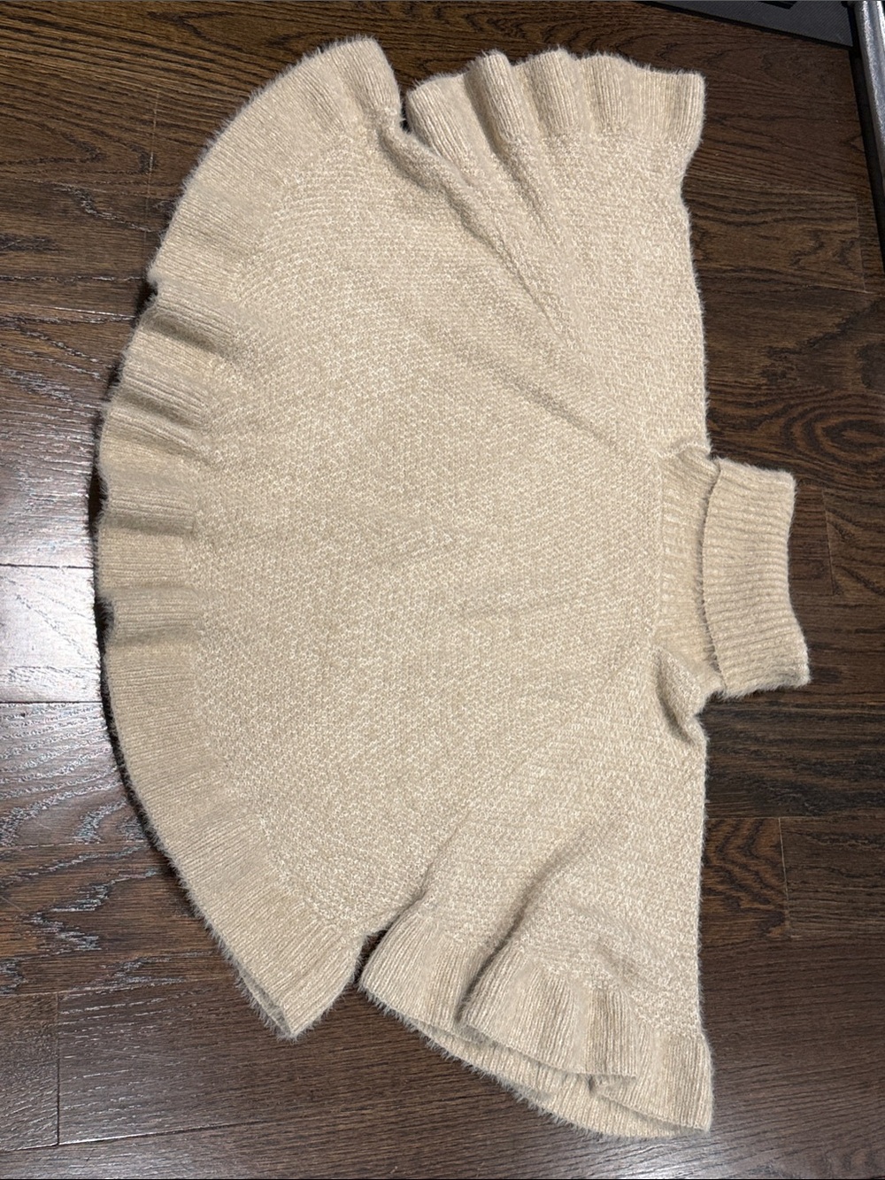 Anthropologie soft beige / Tan Ruffle-Hem Turtleneck poncho Sweater - One Size